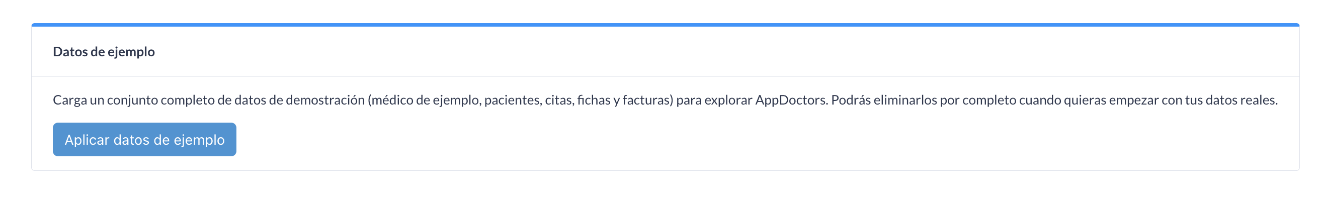 Tarjeta «Datos de ejemplo» antes de aplicarse
