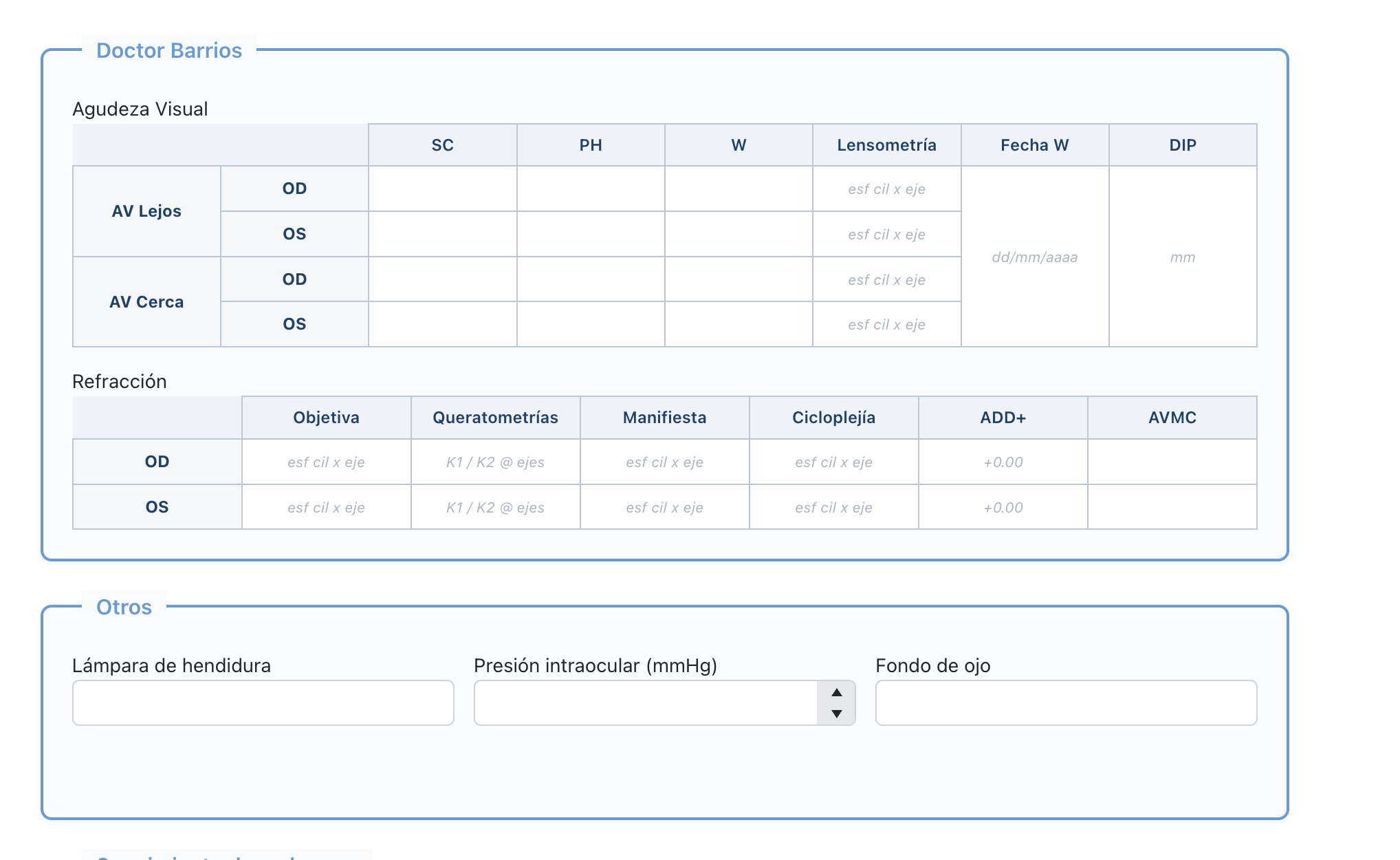 Al atender: Agudeza Visual aparece antes que Refracción según el orden configurado
