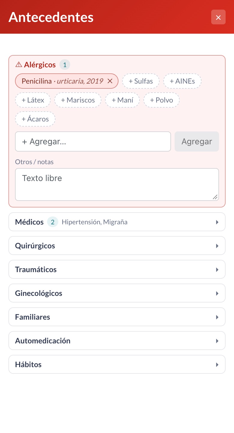 Panel «Antecedentes» abierto en un teléfono.